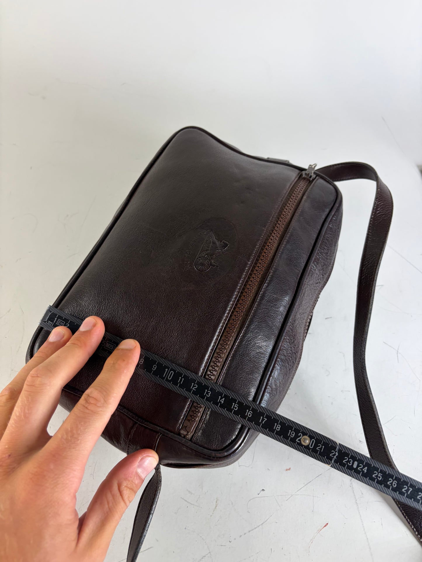 Vintage Celine Leather Crossbody Bag Dark Brown Gold