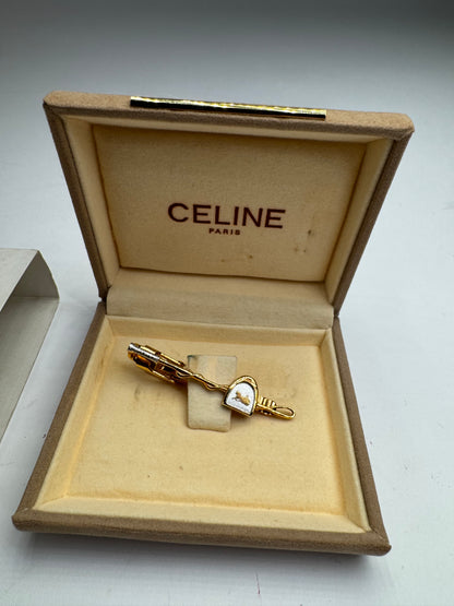 Vintage Celine Paris Carriage Logo Clamp Golden