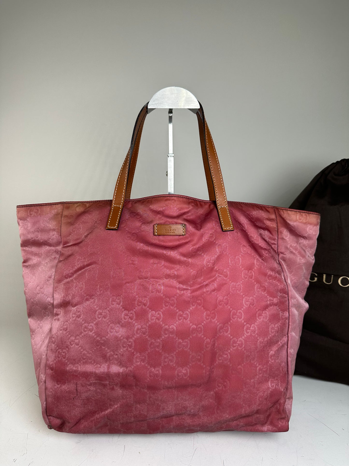 Vintage Gucci GG Supreme Tote Bag Pink Burgundy