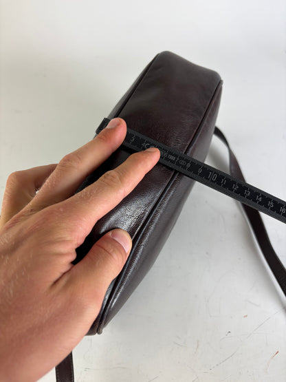 Vintage Celine Leather Crossbody Bag Dark Brown Gold