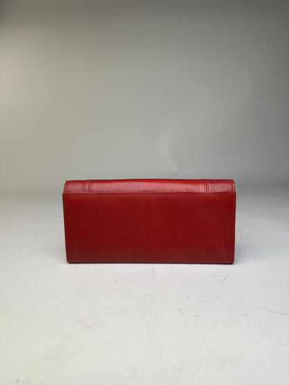 Vintage Givenchy Textured Leather Wallet Red Gold
