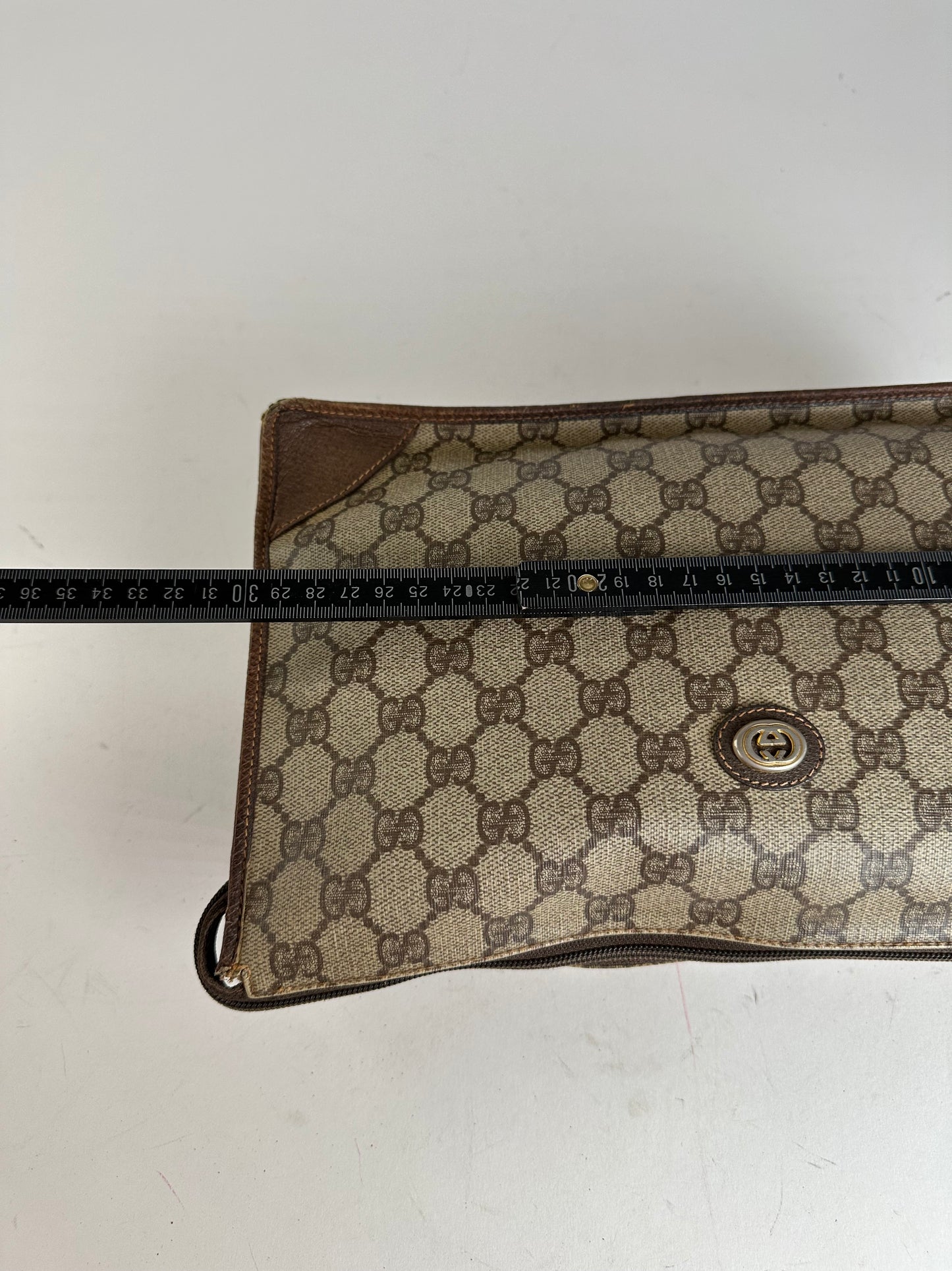 Vintage Gucci GG Supreme Monogram Coated Canvas Zip Pouch Beige Ebony