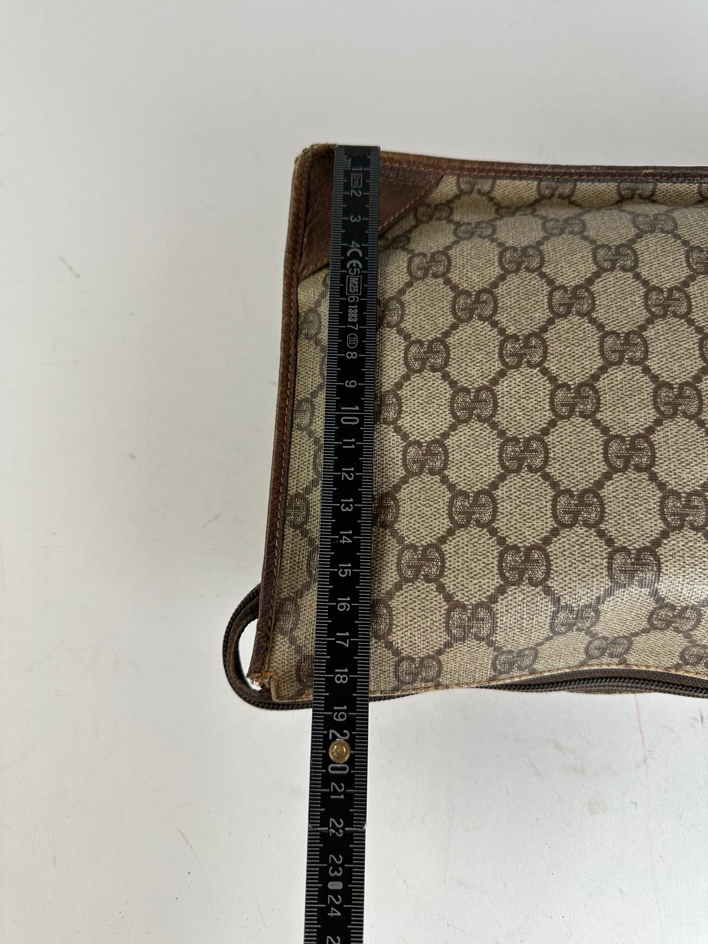 Vintage Gucci GG Supreme Monogram Coated Canvas Zip Pouch Beige Ebony