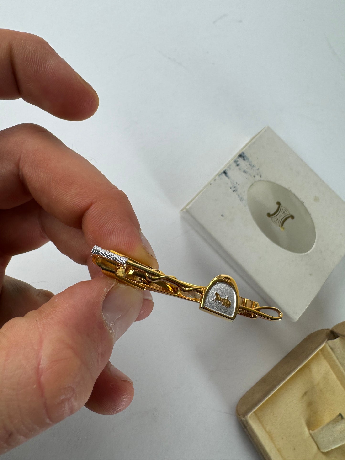 Vintage Celine Paris Carriage Logo Clamp Golden