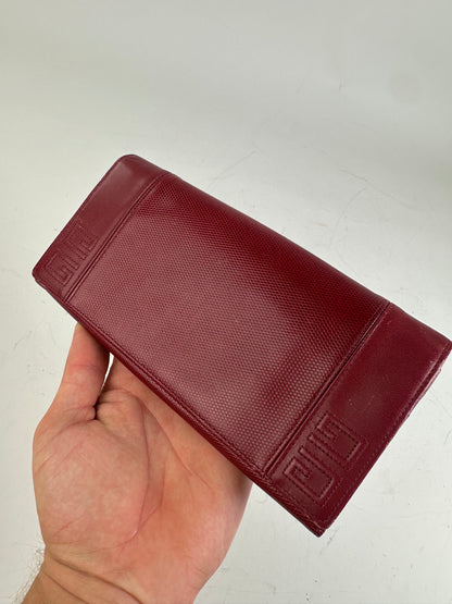 Vintage Givenchy Textured Leather Wallet Red Gold
