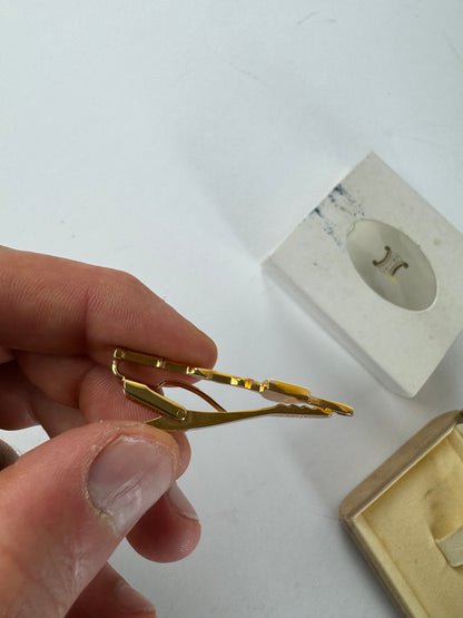 Vintage Celine Paris Carriage Logo Clamp Golden