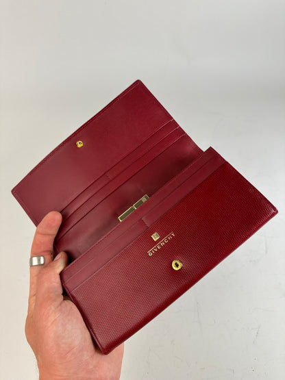 Vintage Givenchy Textured Leather Wallet Red Gold