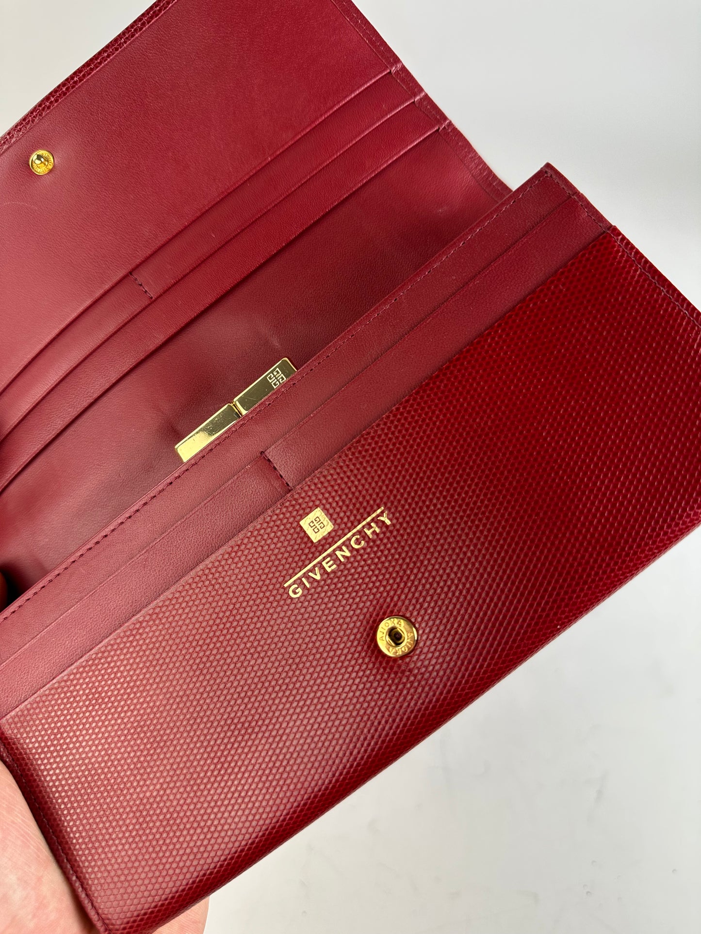 Vintage Givenchy Textured Leather Wallet Red Gold