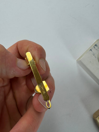 Vintage Celine Paris Carriage Logo Clamp Golden