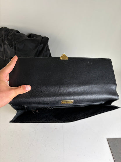 Vintage Yves Saint Laurent Leather Clutch Bag Black Gold