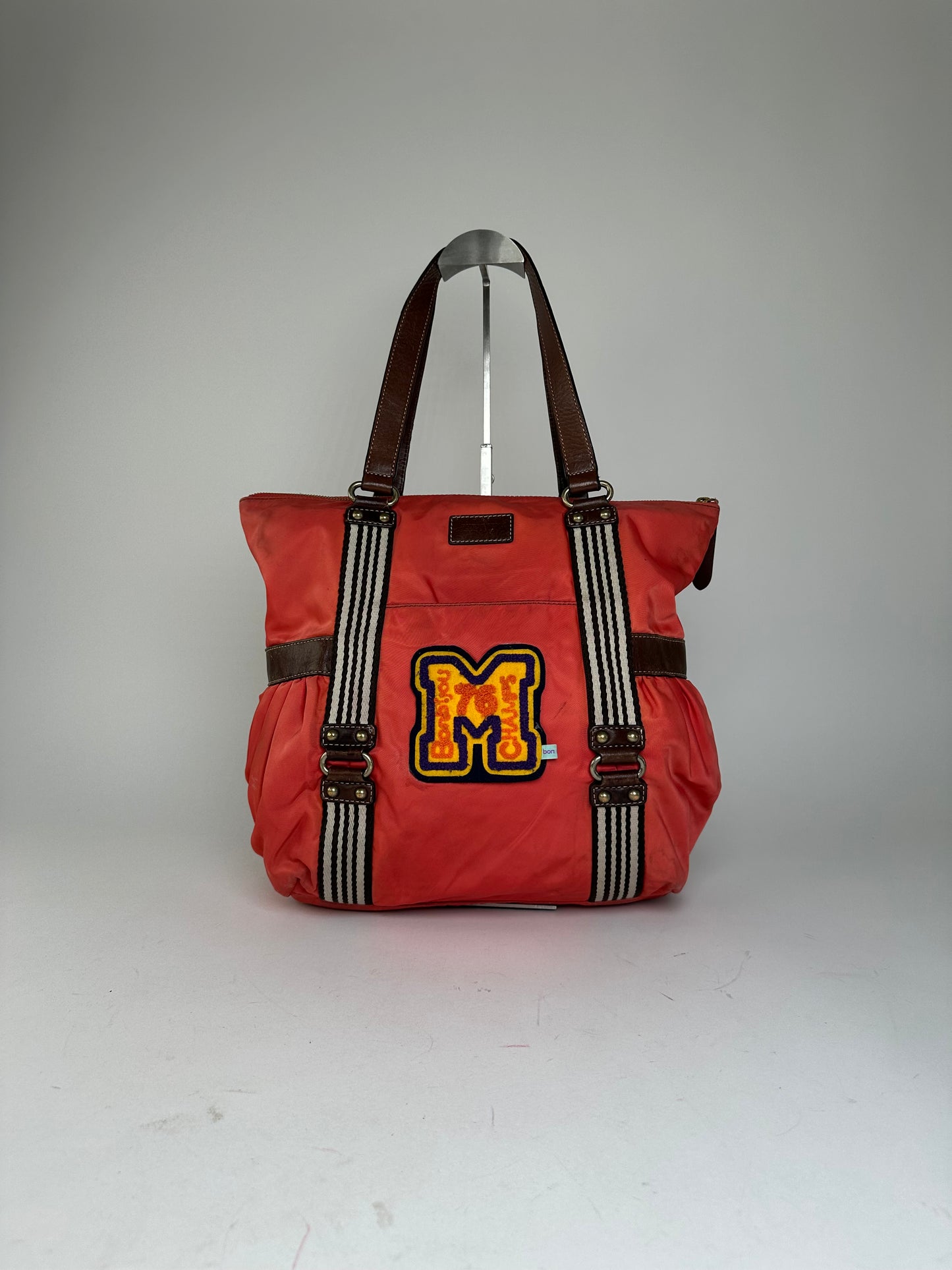 Vintage Burberry Nylon Leather Bag Red Brown