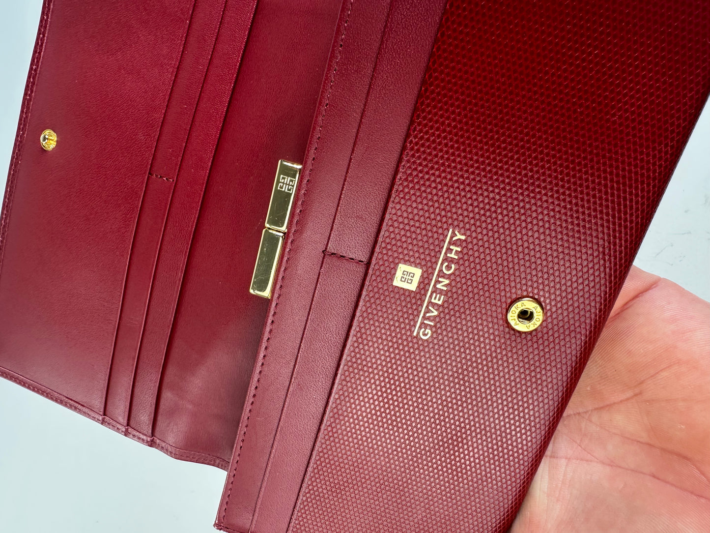 Vintage Givenchy Textured Leather Wallet Red Gold