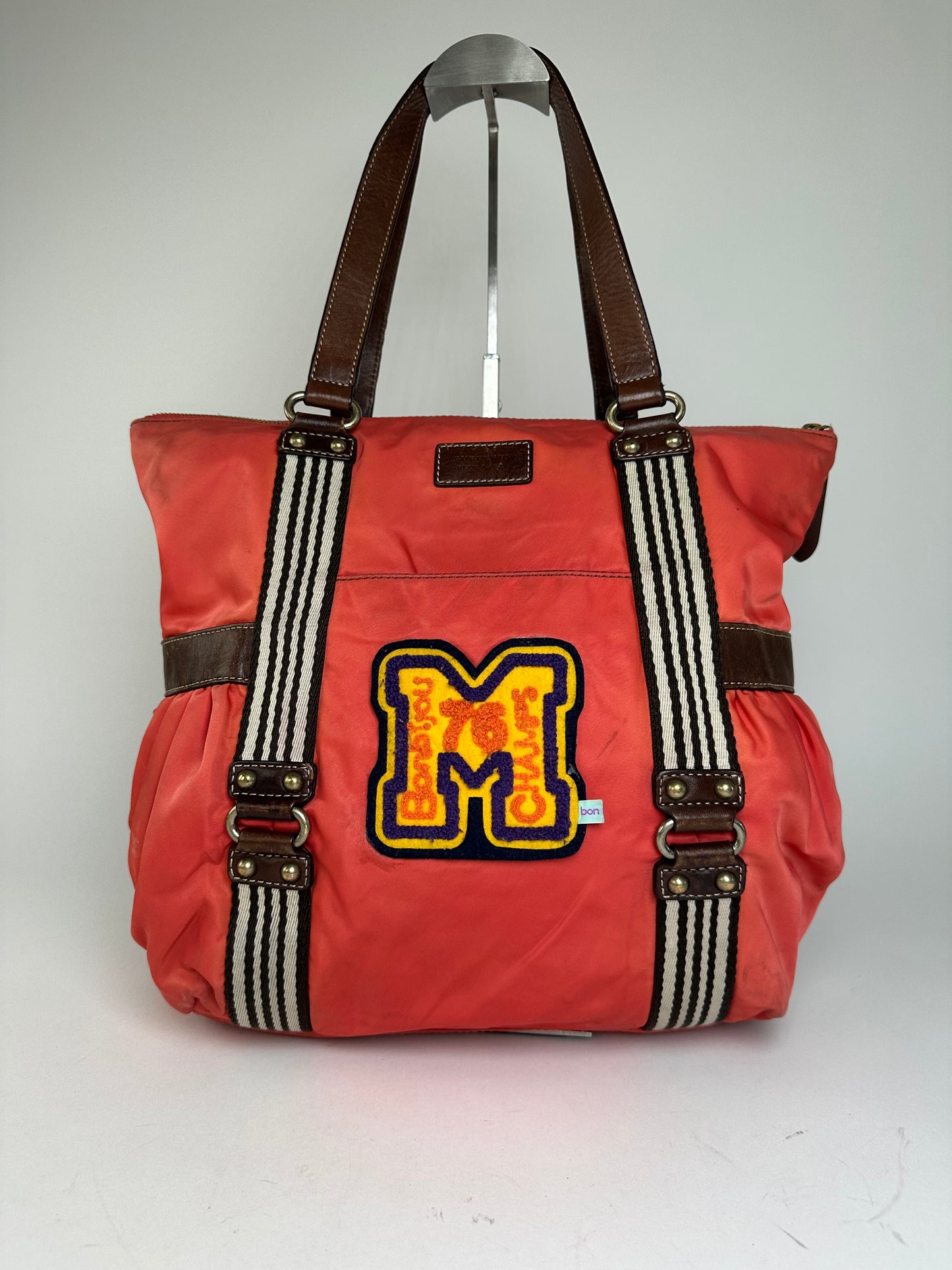 Vintage Burberry Nylon Leather Bag Red Brown
