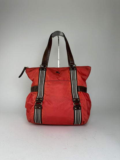 Vintage Burberry Nylon Leather Bag Red Brown