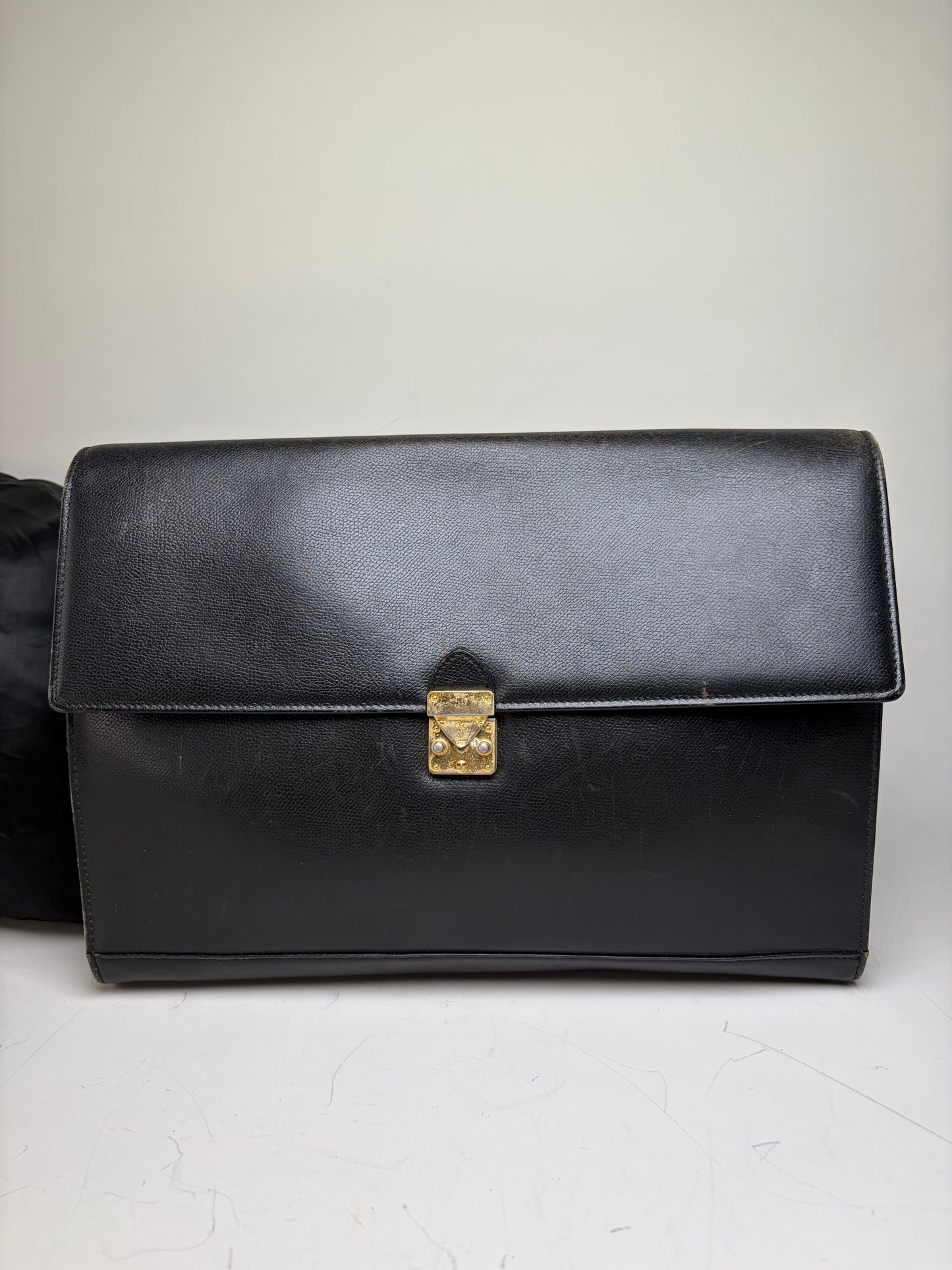 Vintage Yves Saint Laurent Leather Clutch Bag Black Gold