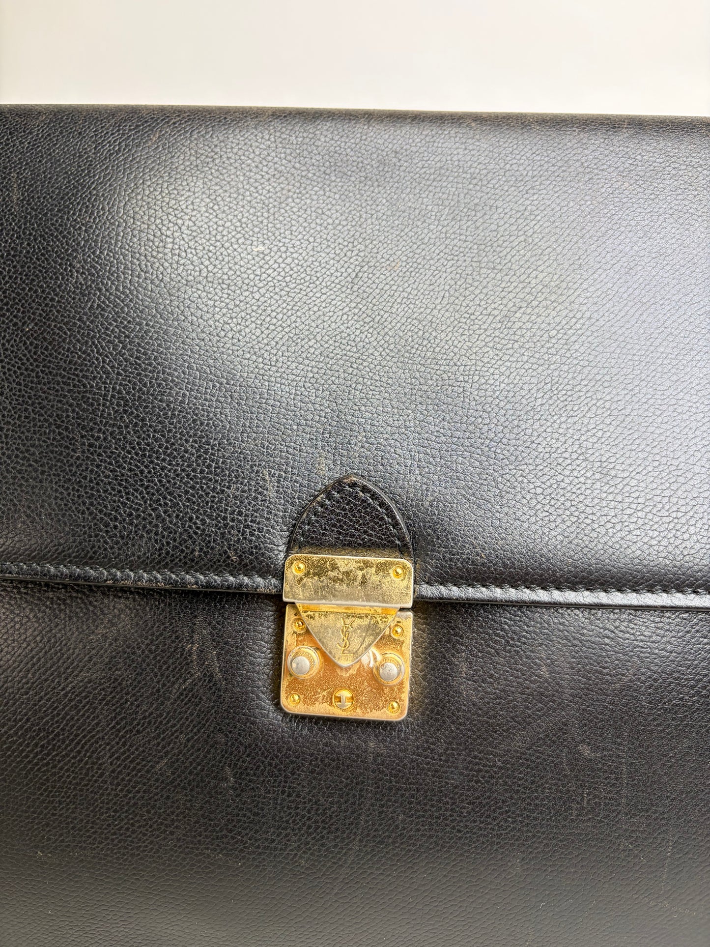 Vintage Yves Saint Laurent Leather Clutch Bag Black Gold