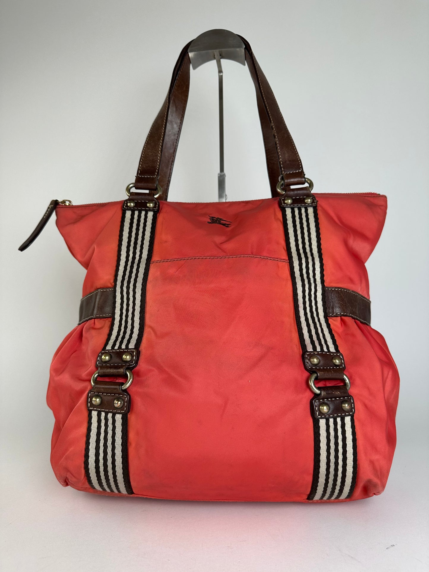 Vintage Burberry Nylon Leather Bag Red Brown