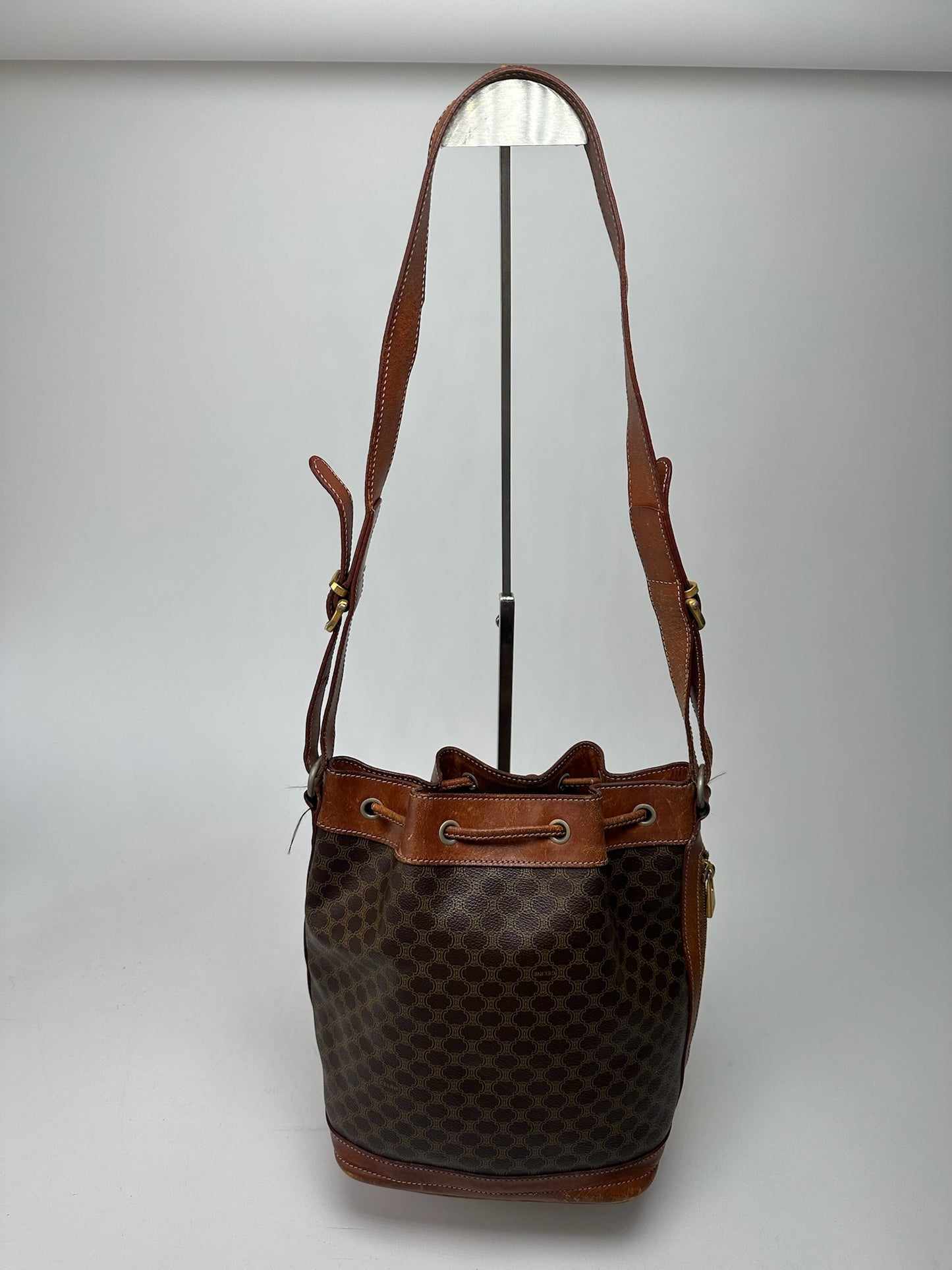 Vintage Celine Paris Leather Monogram Sac Seau Bag brown