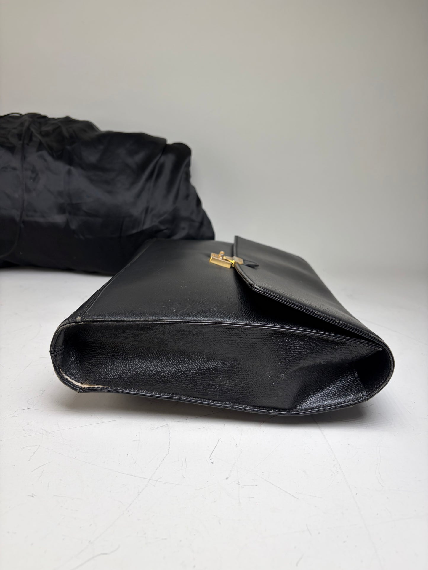 Vintage Yves Saint Laurent Leather Clutch Bag Black Gold