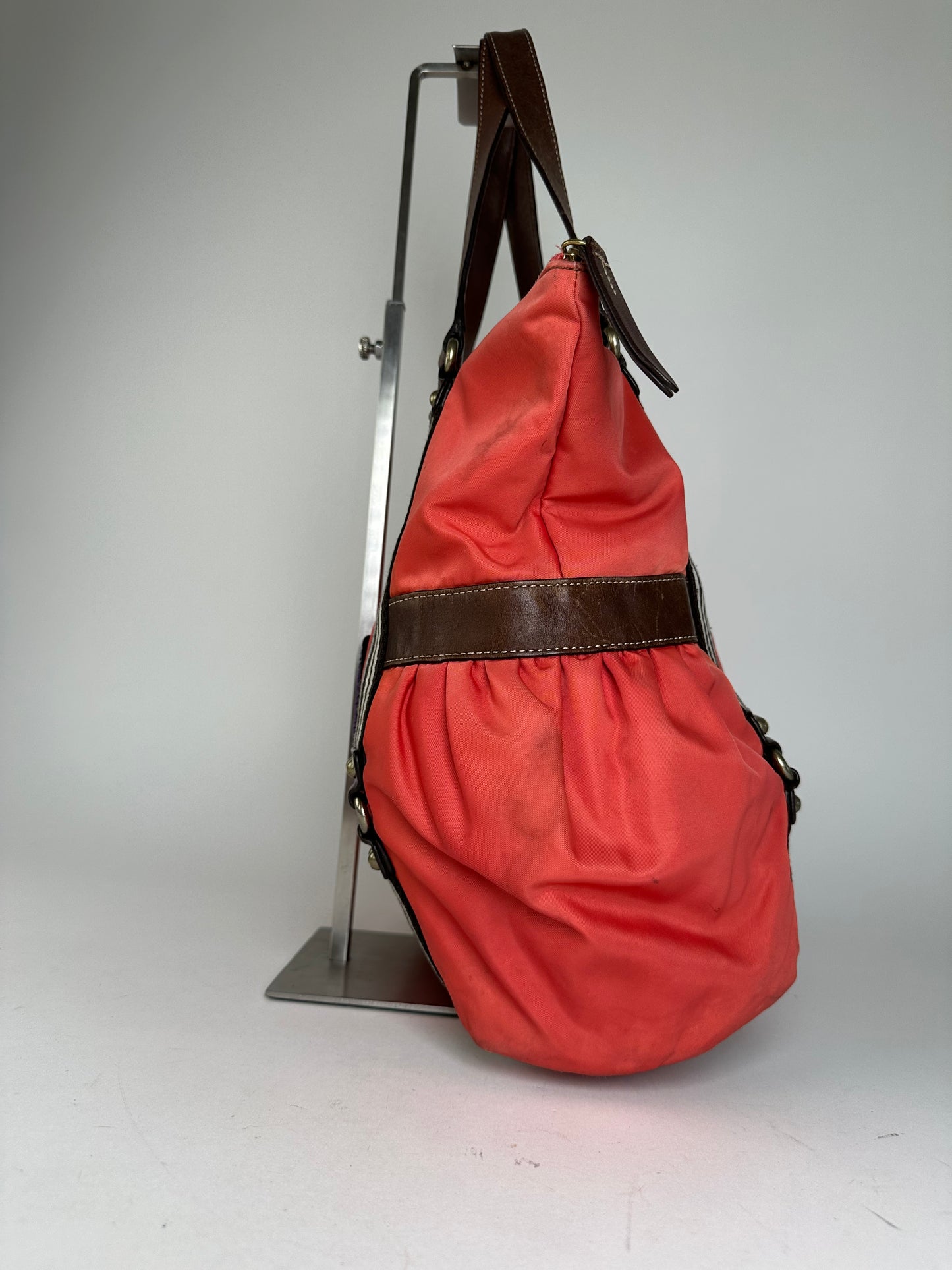Vintage Burberry Nylon Leather Bag Red Brown