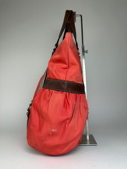 Vintage Burberry Nylon Leather Bag Red Brown