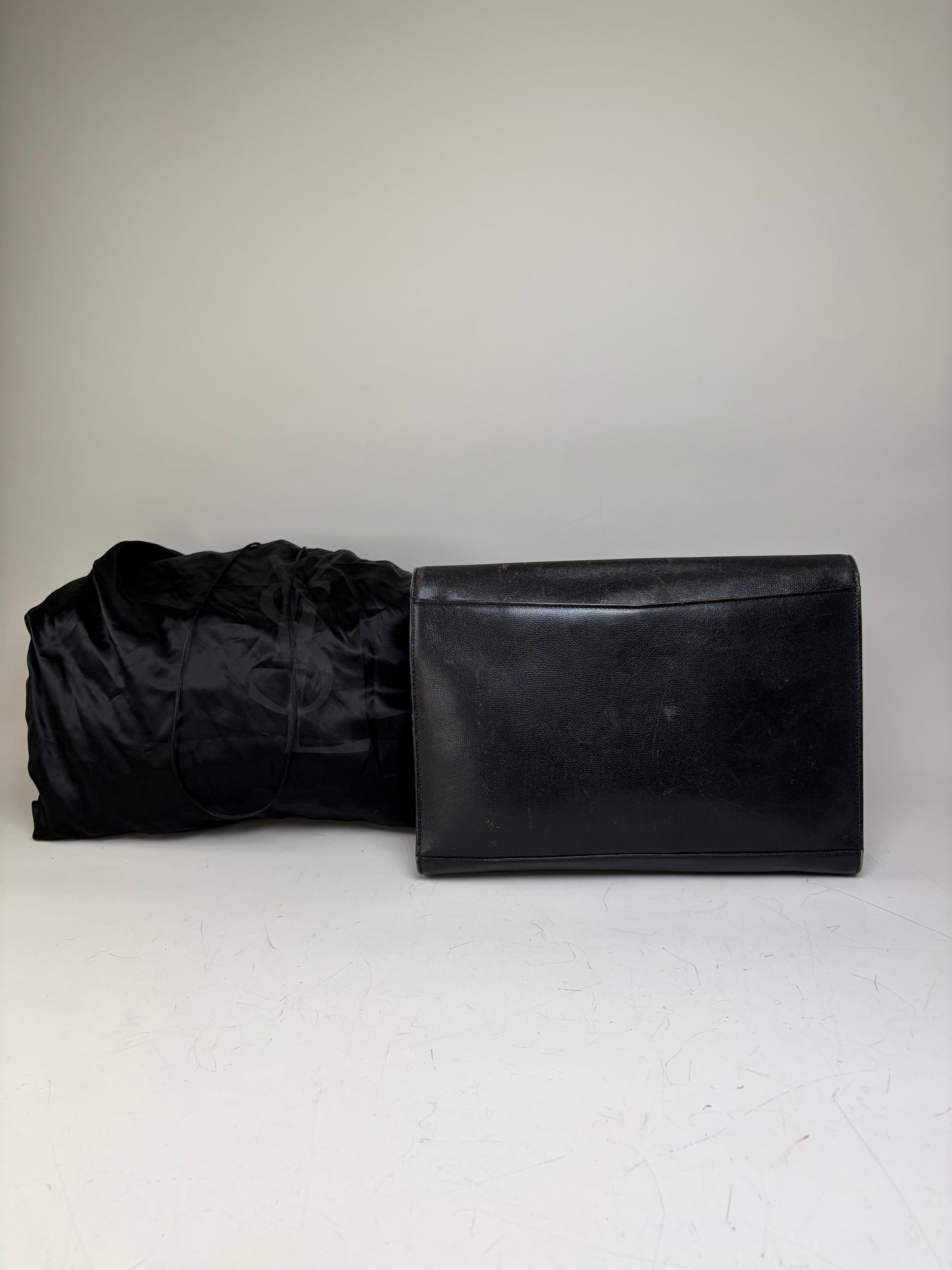 Vintage Yves Saint Laurent Leather Clutch Bag Black Gold