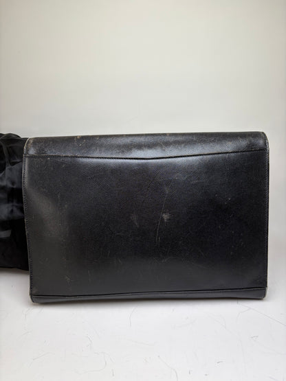 Vintage Yves Saint Laurent Leather Clutch Bag Black Gold