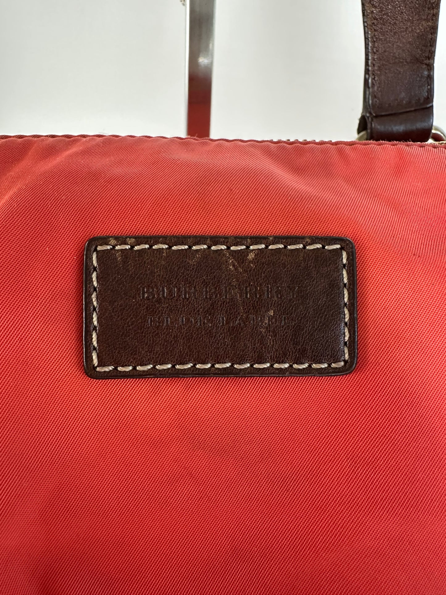 Vintage Burberry Nylon Leather Bag Red Brown
