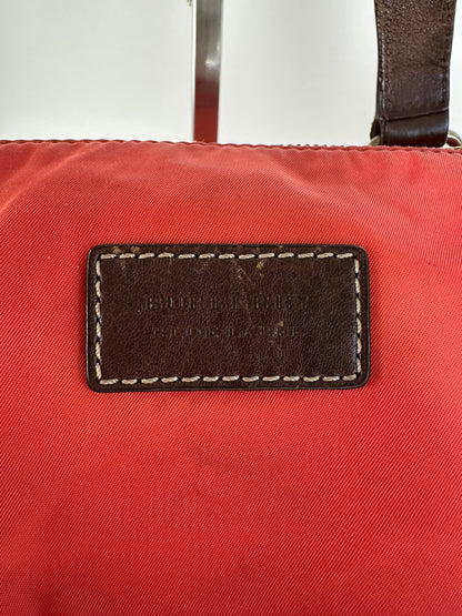Vintage Burberry Nylon Leather Bag Red Brown