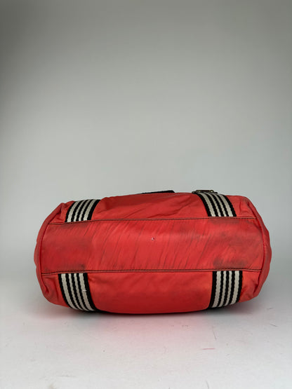 Vintage Burberry Nylon Leather Bag Red Brown