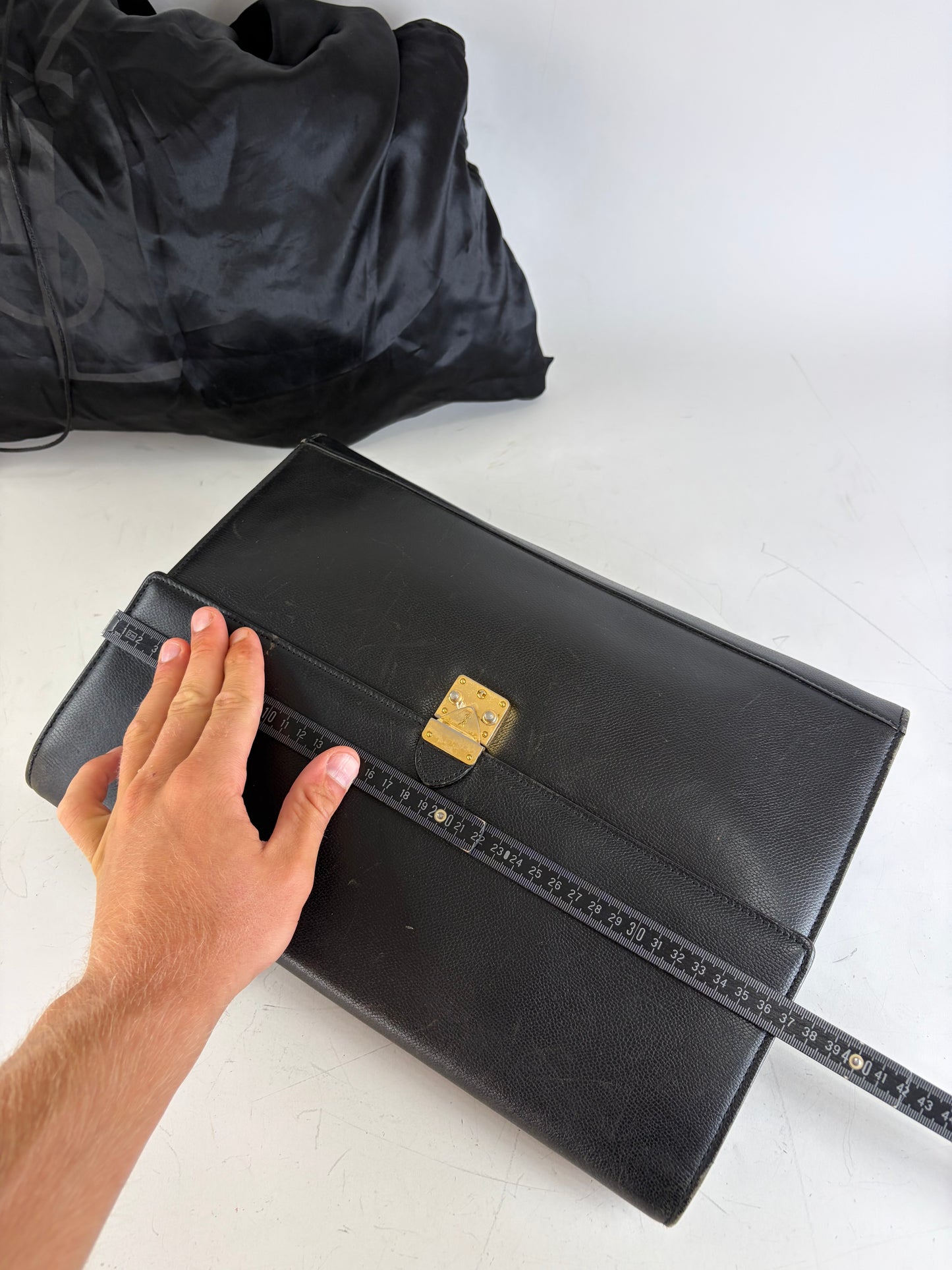 Vintage Yves Saint Laurent Leather Clutch Bag Black Gold