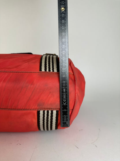 Vintage Burberry Nylon Leather Bag Red Brown