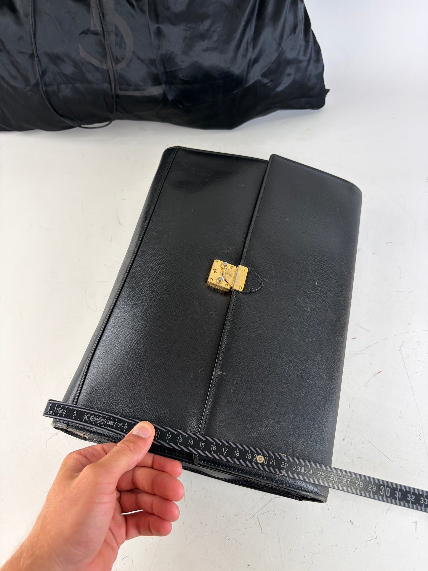 Vintage Yves Saint Laurent Leather Clutch Bag Black Gold