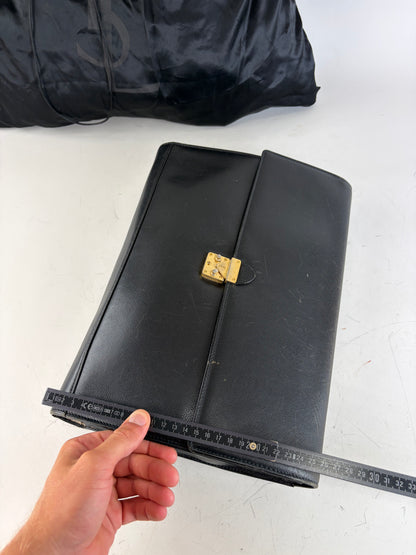Vintage Yves Saint Laurent Leather Clutch Bag Black Gold