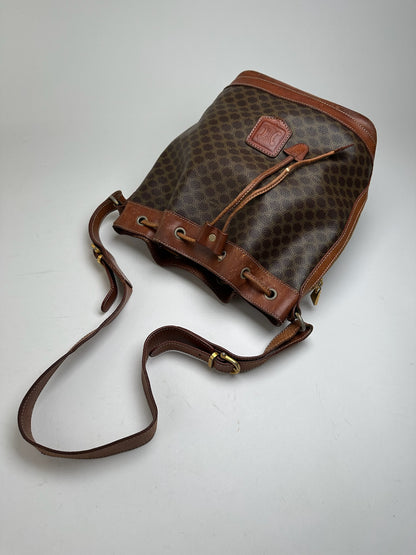 Vintage Celine Paris Leather Monogram Sac Seau Bag brown
