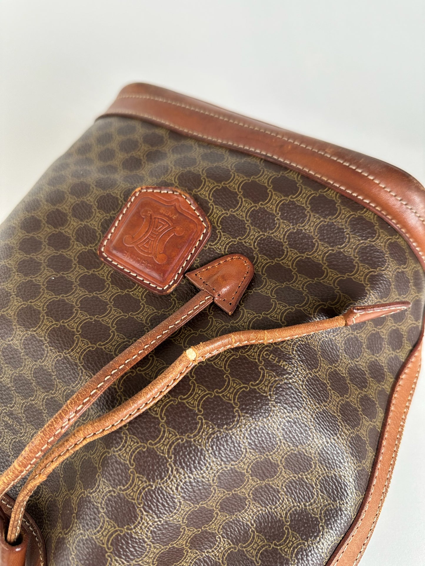 Vintage Celine Paris Leather Monogram Sac Seau Bag brown