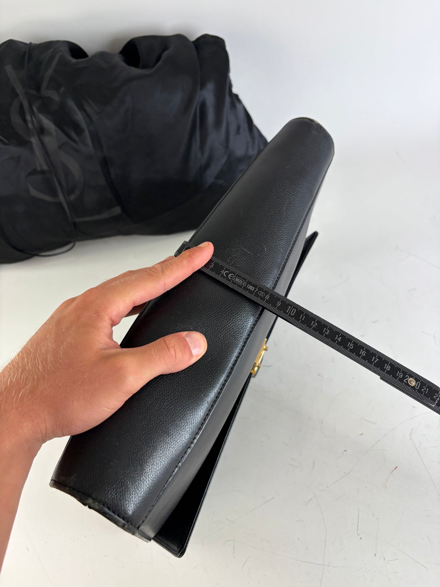 Vintage Yves Saint Laurent Leather Clutch Bag Black Gold