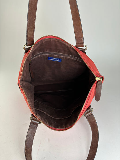 Vintage Burberry Nylon Leather Bag Red Brown