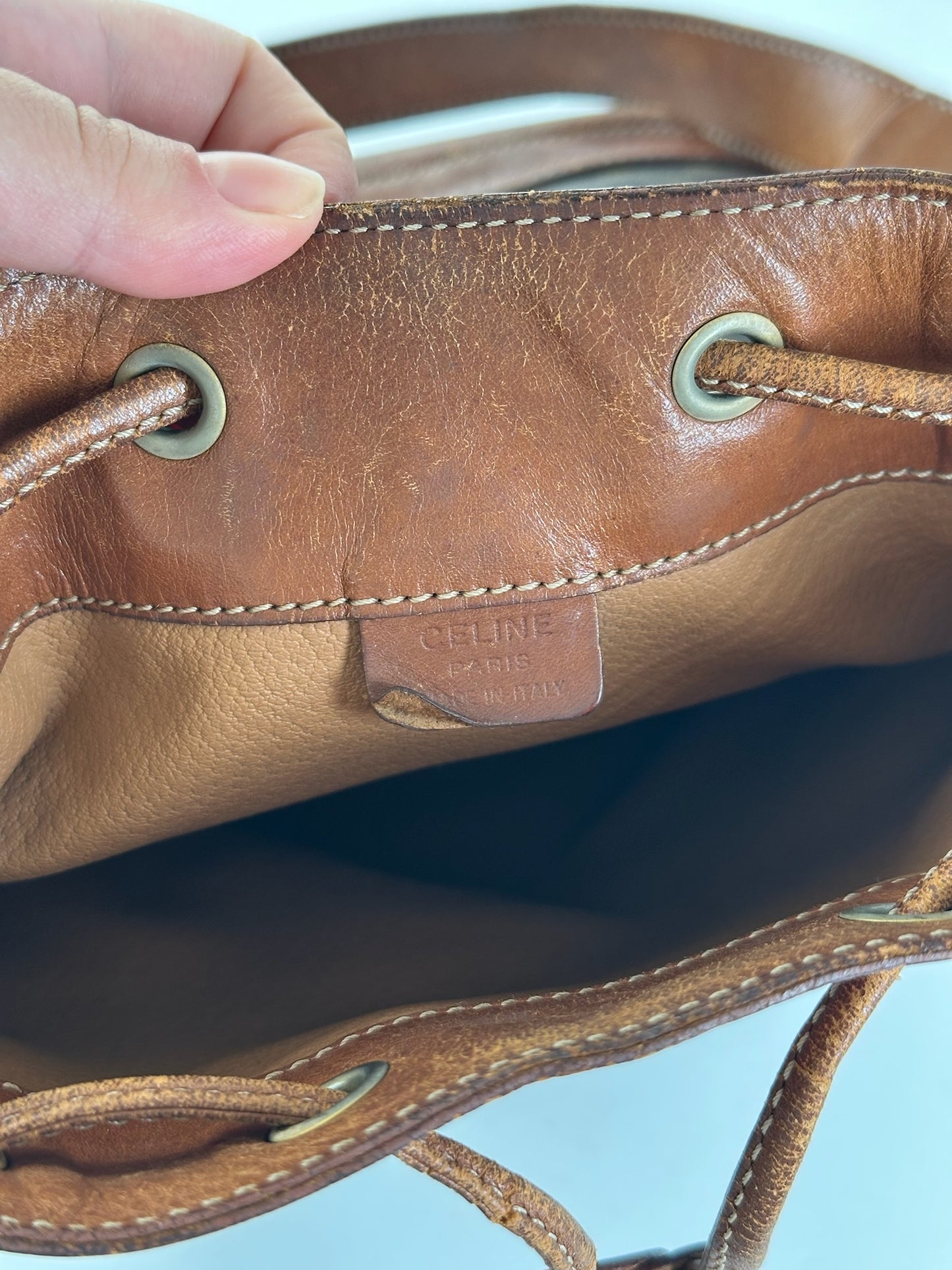 Vintage Celine Paris Leather Monogram Sac Seau Bag brown