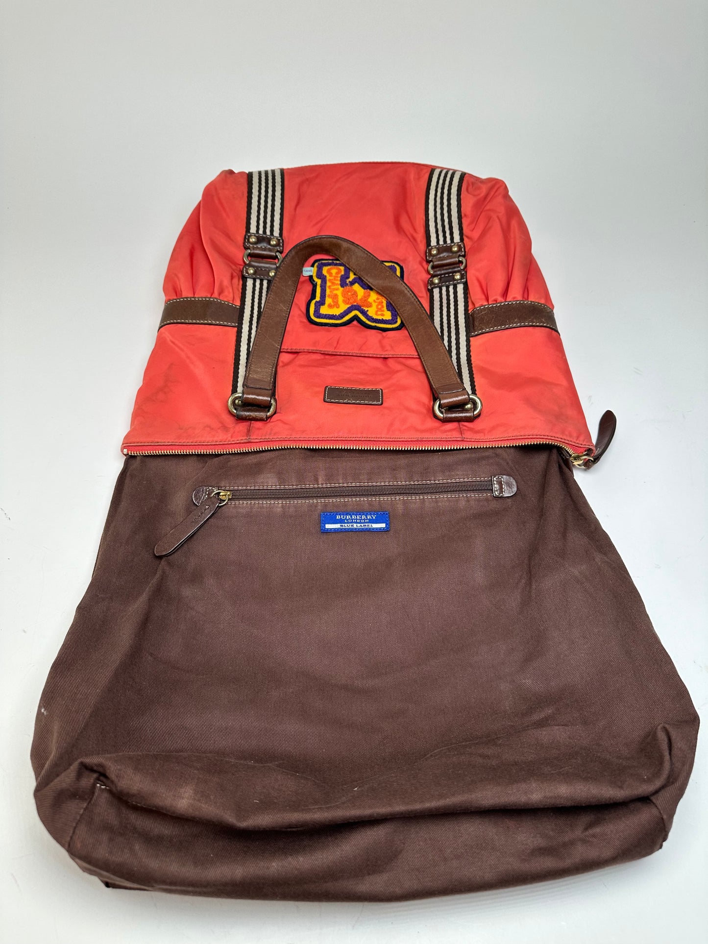 Vintage Burberry Nylon Leather Bag Red Brown