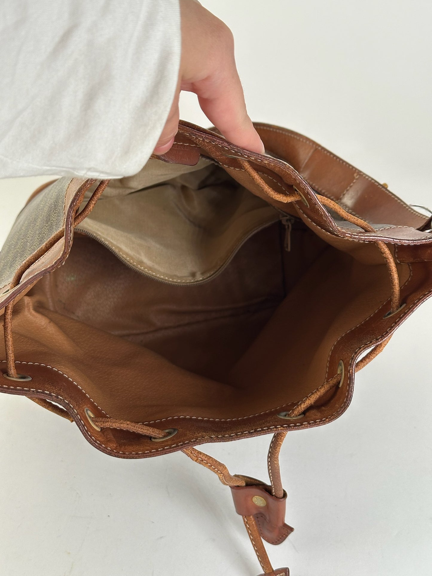 Vintage Celine Paris Leather Monogram Sac Seau Bag brown