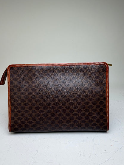 Vintage Celine Macadam Canvas Clutch Bag Dark Brown Tan