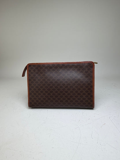 Vintage Celine Macadam Canvas Clutch Bag Dark Brown Tan