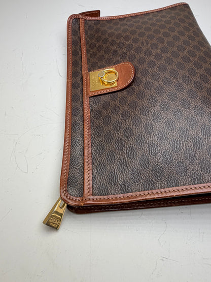 Vintage Celine Macadam Canvas Clutch Bag Dark Brown Tan