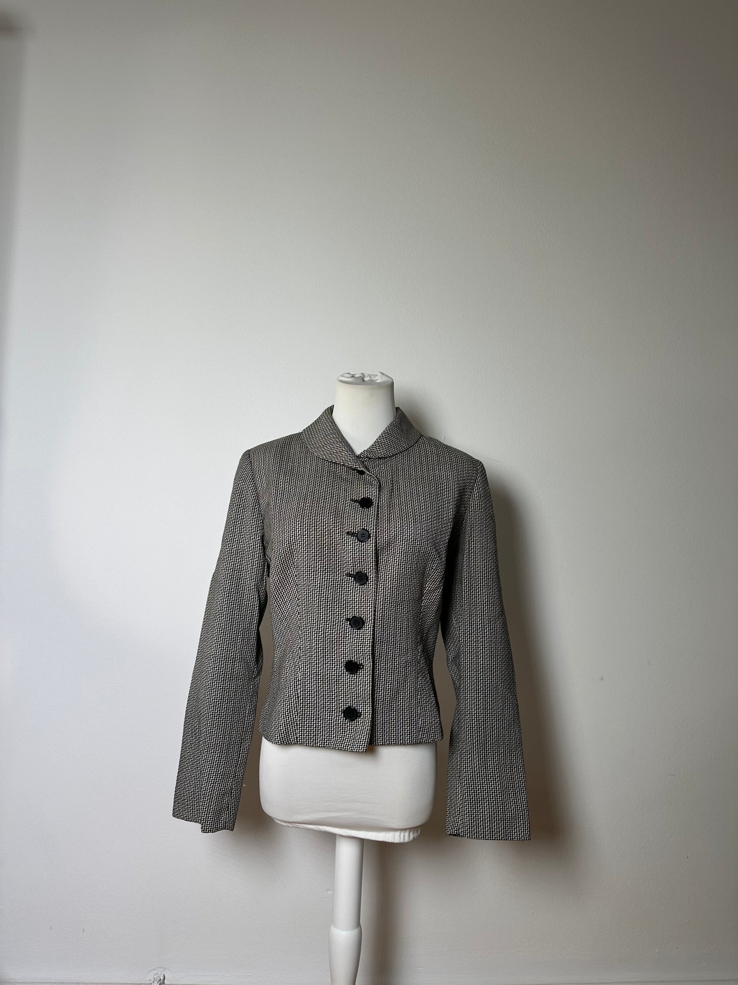 Vintage Ferragamo Houndstooth Wool Jacket Black White M