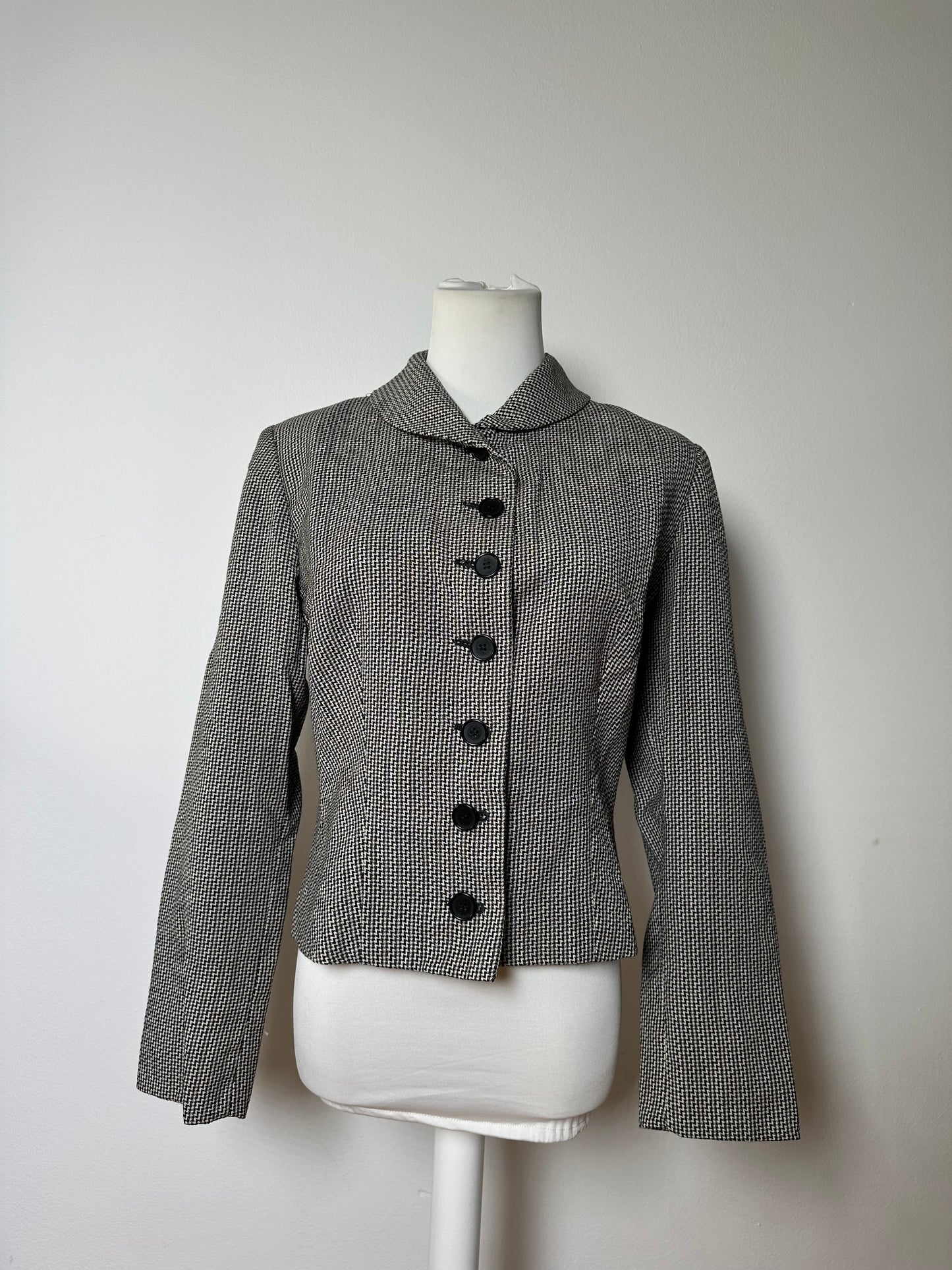 Vintage Ferragamo Houndstooth Wool Jacket Black White M
