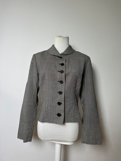 Vintage Ferragamo Houndstooth Wool Jacket Black White M