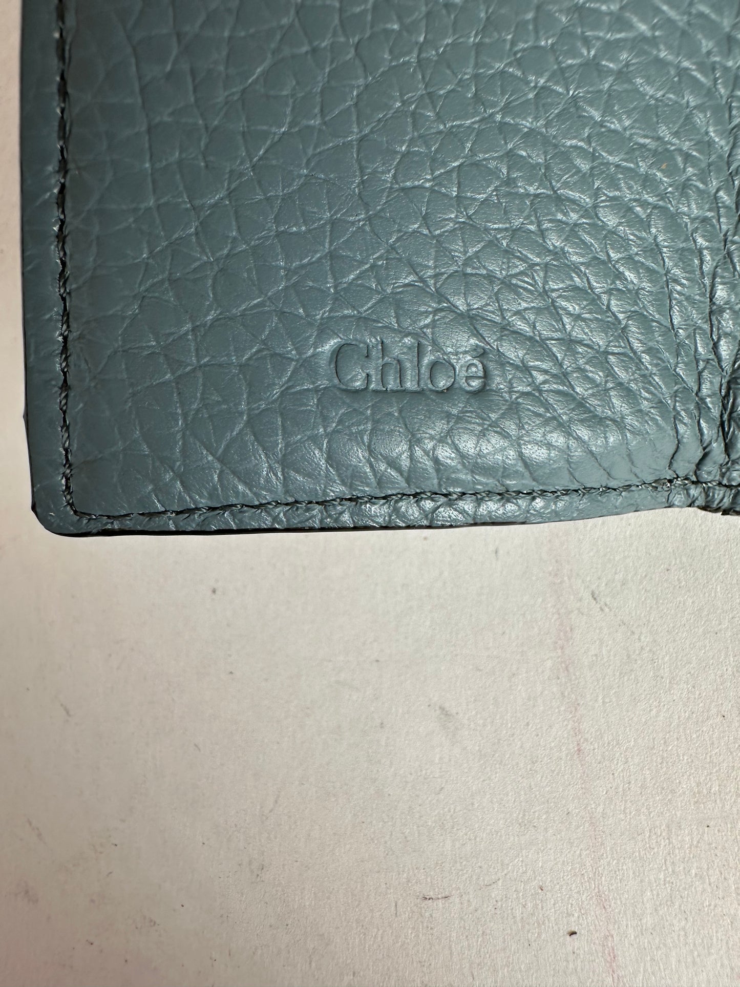 Vintage Chloe Grained Leather Compact Wallet Dusty Blue