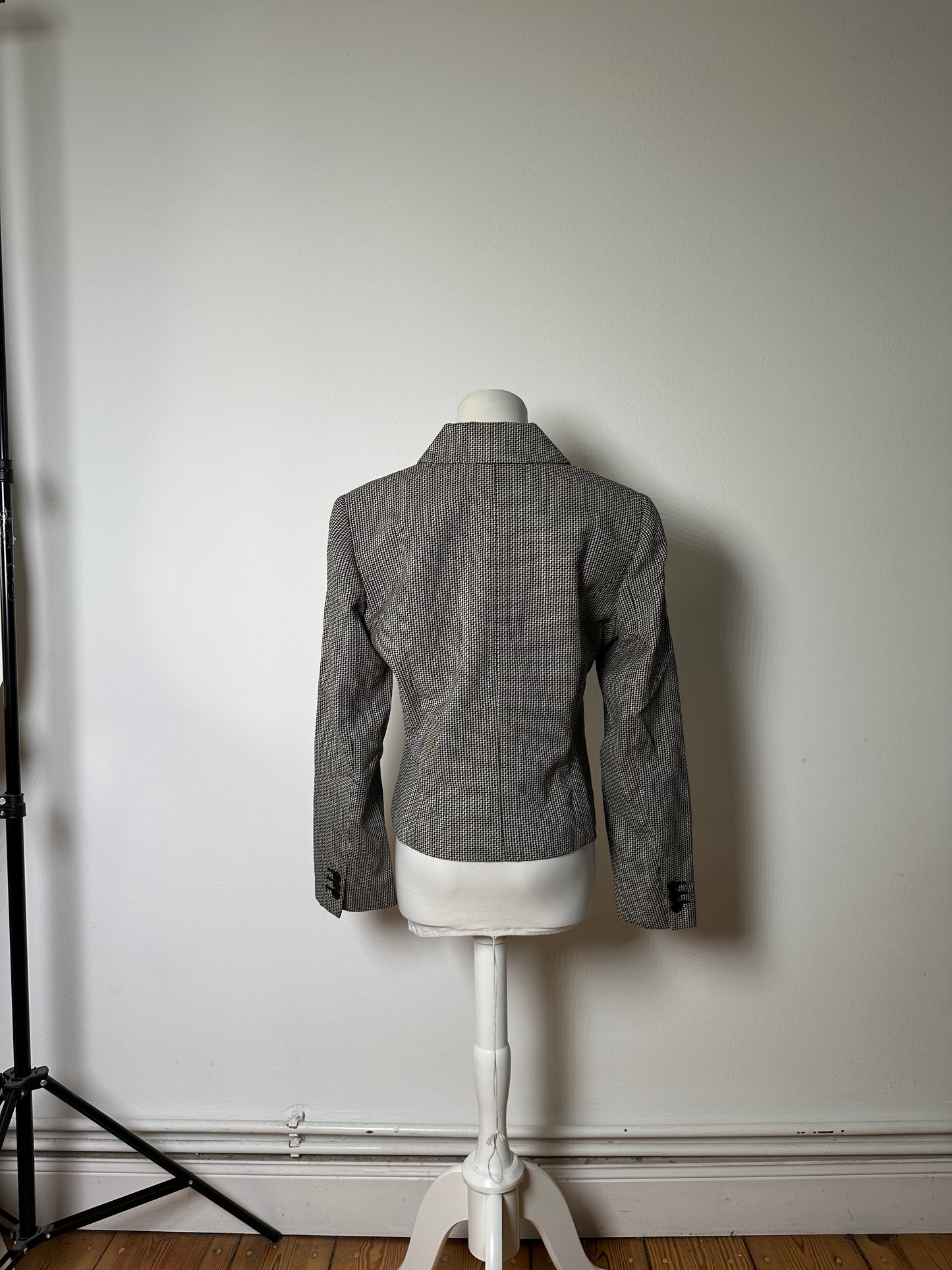 Vintage Ferragamo Houndstooth Wool Jacket Black White M