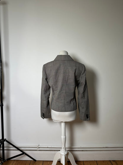 Vintage Ferragamo Houndstooth Wool Jacket Black White M